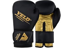 VELO Boxing Gloves Sparring Muay Thai Kickboxing Pro Heavy Training Maya Hide Leather Ventilated Palm Long Wrist Support Punching Bag Pads Workout MMA Gym Men Women- 10 12 14 16oz