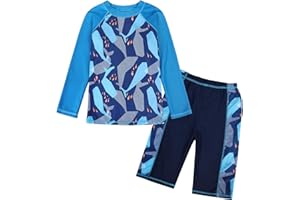 Jolikley Boys Swimming Costume Two Piece Swimsuit Set with Swimming Trunks Kids Long Sleeve Bathing Suit Swimwear Sun Protection Surfing Wetsuit