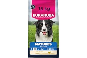 EUKANUBA Life Care Croquettes Chien Mature Moyenne Race 7 à 10 Ans, Riche en Poulet Frais, L-carnitine, Calcium, Glucosamine, Oméga 3&6, Prébiotiques, sans colorants, arômes artificiels ni OGM - 15 kg