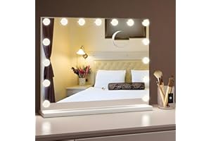 Bayt Specchio Hollywood con luci LED – Specchio Trucco Bianco 58x46 cm con 15 Lampadine Dimmerabili, 3 Tonalità di Luce (calda, fredda, naturale), Touch Screen & Specchietto Ingranditore 10x
