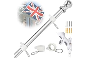 NQ 5FT (1.5M) Flag Pole for Garden with Flag Pole Holder, Stainless Steel Flag Pole Kit for House, Flag Pole for Outdoor, Wall Mounted Flag Pole(Silver)