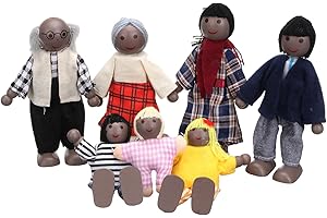 Lifreer Dolls House People, Wooden Dolls House Furniture, Little People House Decor Accessories, Happy Family Furniture Miniature 7 Mini Family