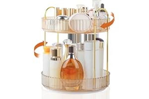 Boxalls Organizer Trucchi Girevole, Porta Trucchi Organizzatore 360° Grande Capacità, Organizer Trucco Bagno, Contenitore Contenitori Trucchi da Tavolo Espositore Creme (2 Ripiani, Ambra)
