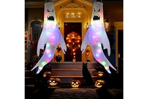 MPLEHDA Manica a Vento Fantasma di Halloween 2 Pezzi Maniche a Vento Appese per Halloween, Fantasma Windsock Decorazione Appesa di Halloween, Halloween Ghost Windsocks Con Luce LED Appendere Fantasma