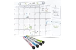 RE RUCENGO RE® Calendario Magnético Nevera Tamaño A4 + 4 Rotuladores | Pizarra Magnética Nevera con Planificador Mensual y Semanal | Organizador para Planificar Tareas, Menú y Lista de la Compra