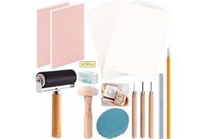 Keadic 41-teiliges Gummistempelherstellungs-Set, inkl. 2 Gummistempel, Schnitzblöcke, 3 Schnitzwerkzeuge und Schleifstein, Brayer-Roller, Blockdruckwerkzeuge für Stempelschnitzen und Drucken