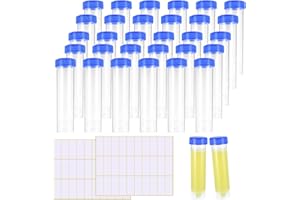 TVNYOUJIA 26 Pcs 50ml Plastic Test Tubes with Lids, Sample Bottles Sample Vials Containers, Test Vials Shot Tubes with Screw Caps Lid for Lab DIY Crafts Liquids, with 1 Sheet Sticker