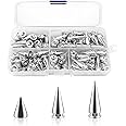 80pcs Spikes Studs 10mm Metal Cone Spikes Rivet, Punk Rock Screw Back Studs for DIY Bags Clothing Leather Craft Bracelet Necklace, with Screwdriver (Silver, 3 Size)
