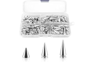 BOLOEST 80pcs Spikes Studs 10mm Metal Cone Spikes Rivet, Punk Rock Screw Back Studs for DIY Bags Clothing Leather Craft Bracelet Necklace, with Screwdriver (Silver, 3 Size)