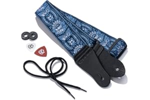 KLIQ MUSIC GEAR KLIQ Vintage Woven Guitar Strap for Acoustic and Electric Guitars | '60s Jacquard Weave Hootenanny Style | 2 Rubber Strap Locks Included
