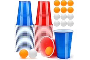 Zeawavsl Bierpong Becher Set, Beer Pong Becher Enthält 50 Becher und 12 Tischtennisbälle, 500ML Beerpongbecher Wiederverwendbare Beerpong Partybecher für Party Trinkspiele Camping Geburtstag Hochzeit