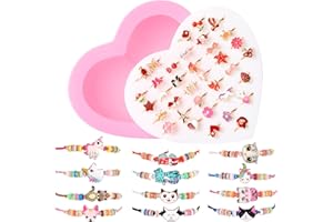 LUNEKUCK 36 Pcs Bagues pour Enfants 12 Pcs Bracelets Amitié Fille Bijoux Fillette Cadeaux Anniversaire Fille Fantaisie