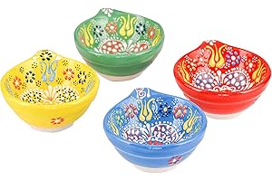 David Rossi 4 Pcs%100 Hand Painted Daisy Shaped Cute Turkish Snack Bowls - 9.5cm/3.7" - 77ml/2.7 oz - Decorative Ottoman Tulips Design Multi-Purpose Ceramic Bowl Set - Best Gift Set (4pcs-Mix)