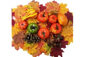 ‎QUNKUN Künstliche Kürbisse Set, 50 Stück Herbst Kürbis Deko, Mini Simulationskürbis, Tannenzapfen Eicheln Ahornblatt Gefälschte, Realistic Kürbis Deko Thanksgiving für Herbstdeko Halloween Thanksgivin