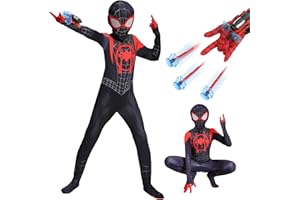 BITOWO Miles Morales Costume Kids 3-12 Superhero Black Spider Costume Kids Boys with Web Shooter 3D Superhero Costume for Boys Superhero Spider Suit Outfit Spider Fancy Dress Up Jumpsuit Bodysuit Halloween