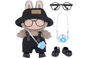 DOLLBIE 17cm Fashion Doll Clothes and Accessories Set Include: Hat, Overall, Shoes, Glasses and Bag- Cute Clothes for Dress up Unique Style (Doll Not Included), Black