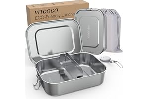 VITCOCO® Pojemnik na lunch ze stali nierdzewnej szczelny z przegrodami 1400 ml, metalowy pojemnik na lunch premium bez BPA i plastiku oraz pojemnik bento dla dzieci i dorosłych