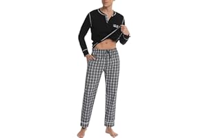 Litherday Pyjama Homme Hiver Coton Ensemble de Pyjama à Carreaux Vêtements de Nuit à Manches Longues Pyjama pour Hommes Loungewear 2 Pièces