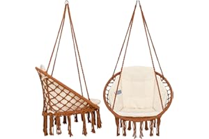 ‎VITA5 VITA5 Makramee Hängesessel Indoor - Bequemer Boho Hängestuhl für Garten & Balkon - Hängeschaukel mit weichem Kissen - Hänge Sessel Outdoor mit Wetterfeste Abdeckung (Braun)
