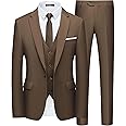 WULFUL Men’s Slim Fit Suit One Button 3-Piece Blazer Dress Business Wedding Party Jacket Vest & Pant