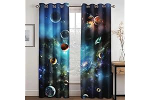 KARPIX Universum Planet Fenstervorhang Weltraum Sternenklar vorhänge Mit Ösen Blickdicht Gardine Für Kinder Und Jugendliche, 2 Paneele (1,150x166cm(2x75x166cm))