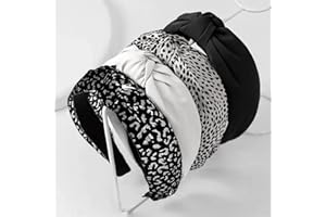Kotkiddy 4 fasce per capelli da donna, antiscivolo, alla moda, per capelli da donna, con motivo leopardato (nero e bianco)