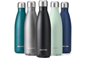 SUNWILL Metal Water Bottle Stainless Steel 500ml, Insulated Reusable Thermal Flask for Cold and Hot Drink, Travel, Sports, Gym