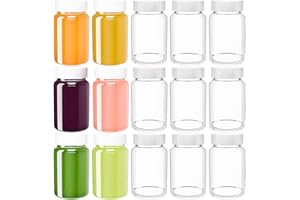 YISHIK 2 oz Glass Juice Bottles with White Lids,15 Pack Small Glass Jars with Airtight Lids,60ml Glass Shot Bottles for Beverages,Drinks,Travel Use