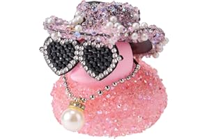 SINBANA Paperella di Gomma a Forma Diamante, 5x5,5 cm Ornamenti Auto Paperella con Cappello da Cowboy Occhiali da Sole e Collana con Ciondolo di Perle Divertenti Decorazioni Cruscotto (Rosa)