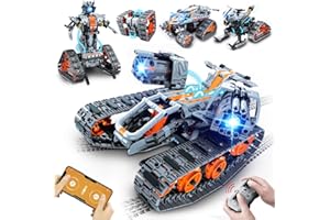 HOGOKIDS Giocattoli da costruzione telecomandati con luce LED - 5 in 1 Robot cingolati RC con app e telecomando, 604 pezzi di auto carro armato Technic per bambini, ragazzi e ragazze di 6-12+ anni