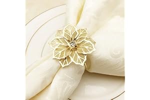 INCETUE Flower Napkin Rings Set of 6, Hollow Out Floral Napkin Holder Adornment Exquisite Household Napkins Rings Set Rhinestone Napkin Rings for Wedding Banquet Christmas Table Setting (Gold)
