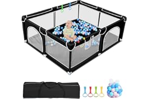 Wholede Laufstall Baby, 150x180cm Laufgitter Baby Faltbar, Baby Playpen, Spielecke für Babys mit 50 Spielbällen und 4 Zugring