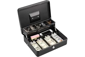 SHINOSKE Salvadanaio in metallo con serratura, monete e banconote Cassetta di sicurezza Cassa grande con serratura - salvadanaio in metallo, 30 cm x 24 cm x 9 cm, Nero