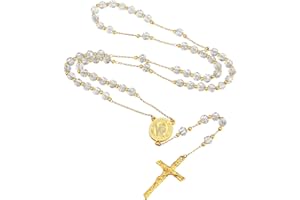 Supcare Collar Rosario Católico Señoras Oración Collar Cristiano Acero Inoxidable Rosario Jesús Cruz Collar Religioso Crucifijo Colgante Cruz Encanto Collar Bisutería para Hombres Mujeres