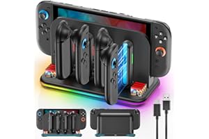 ZRZLMVP Switch Charger for Nintendo Switch 2 Joy Con Controllers - Magnetic Controller Charging Dock with RGB Light & 8 Game Card Slots, Fast Charging Docking Station for Switch 2 Accessories, Black