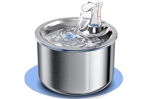 AONISE Fontanella per Gatti, Acciaio Inossidabile, 2l, Fontana Automatica per Gatti con Filtri d'Acqua, Flusso d'acqua Regolabile, Bruciore Anti-Secco, Distributore per Gatti e Cani