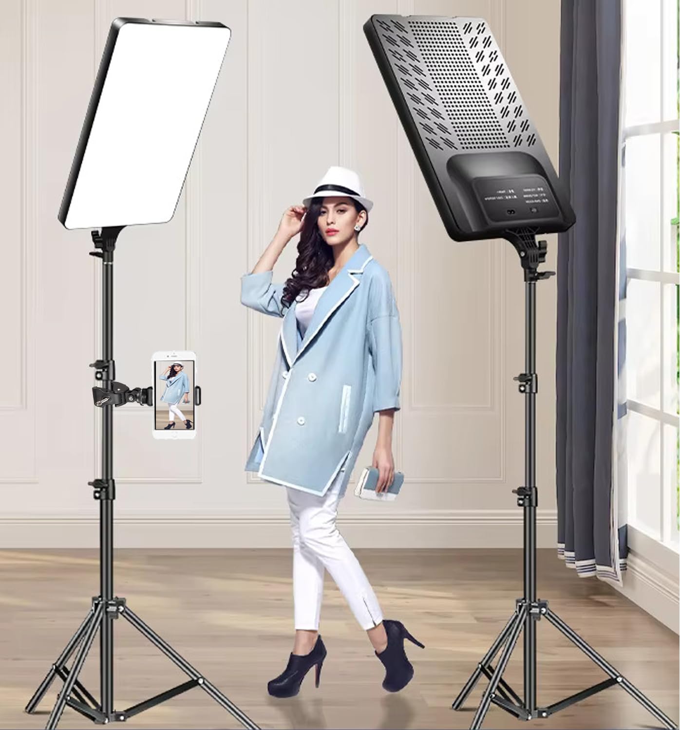 ADZOY 19 Inch RL-19 LED Video Bi-Colors Panel Light Kit, 2700-7500K Dimmable Photography Lighting with Remote, 7 Feet Tripod Stand for YouTube, Game Streaming, Video Photography
