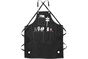 ONEZEBRA Delantal de trabajo - Delantal de soldadura con bolsa de herramientas Correas cruzadas ajustables Ropa protectora para hombres y mujeres Perfecta para jardín Cocina Cerámica Garaje Negro 78 * 57