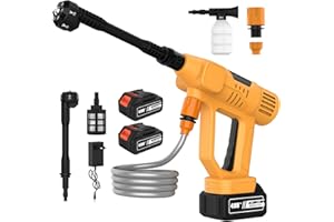 WIWOLER Hidrolimpiadora Bateria, 65 Bar Hidrolimpiadora Portátil con 2 Baterías, 10 Niveles de Presión Ajustables, Boquilla 6 en 1, Manguera 5 m, Hidrolimpiadora Inalámbrica para Jardín, Coche