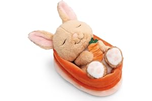 Pluszowy królik z marchewką 12cm śpiący w koszyku - brązowy - Miękki plusz, uroczy do przytulania i zabawy, dla dzieci i dorosłych, świetny pomysł na prezent | 61584