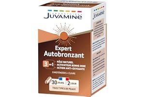 JUVAMINE Expert Autobronzant 3 en 1, Bonne Mine, Action Anti, Oxydante, Hâle naturel, Caroténoïdes, Avant et Après une Exposition au Soleil, Programme de 30 jours, 60 gélules, Fabriqué en France