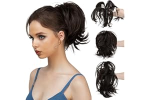 CJL HAIR Claw Clip Short Ponytail Hair Extensions DIY Bendable Metals Messy Bun Hair Piece for Wonen Straight Synthetic Fake Hairpieces Black Brown