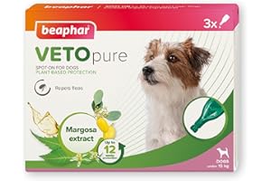 Beaphar – VETOpure Flea Spot On for Dogs under 15kg, 3 pipettes – Plant-Based Protection – Repels Fleas for up to 4 Weeks – Pack Provides up to 12 Weeks Protection – Contains Margosa