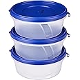 Amazon Brand - Solimo Nestable & Stackable Polypropylene Container Set, Round, 500 ml, Set of 3, Blue