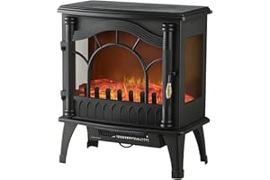 HOMCOM Chimenea Eléctrica 1000W/2000W Chimenea Decorativa de Pie con Temperatura Ajustable Bajo Consumo Protección contra Sobrecalentamiento Efecto de Llama 3D para Sala 15-30 m² Negro
