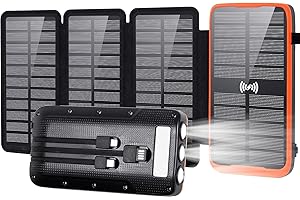 Solar Tragbarer Horsdo Solar Powerbank 30000mAh,Solar Ladegerät,USB-Ausgang und USB-C-Eingang Externer Akku für Aktivitäten im Freien,mit LED-Licht und 4 Solarpanels Für Smartphones Tablets Camping