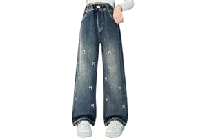 ZhungZaoh Baggy Jeans Mädchen Wide Leg Hose Straight Jeanshosen High Waist Loch Denim Blau Hosen Weites Bein Schlaghose Elegant Freizeithosen mit Taschen