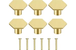 KAONESS 6PCS Poignée de Porte en Laiton Massif Boutons de Porte Hexagonaux Bouton de Meuble Boutons de Tiroir Avec Vis Accessoire pour Cuisine Salon Chambre