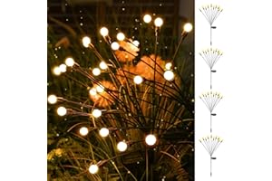 DAZZTIME Firefly solarne lampy ogrodowe, 4 sztuki, 10 diod LED, wodoszczelność IP65, do użytku na zewnątrz, na taras, balkon, ścieżkę, trawnik