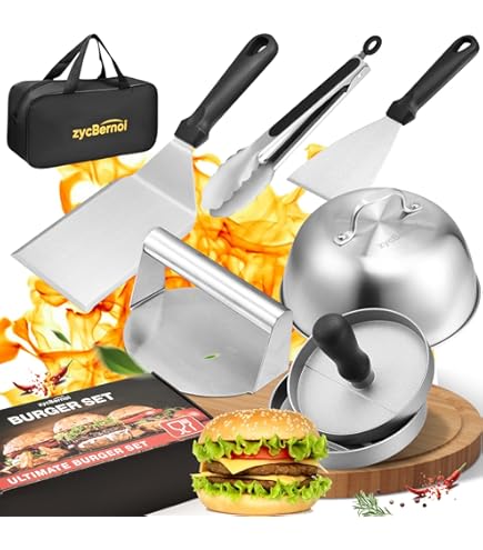 Smash Burger Set 6-teilig - Mit Presse, Grillspachteln & Zubehör Für Perfekte Burger